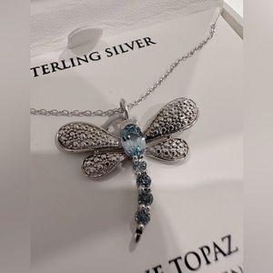 Beautiful Genuine Blue Topaz Sterling Silver Pendant n Chain. From Macys.